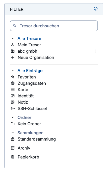 Vaultwarden Ansicht Browser