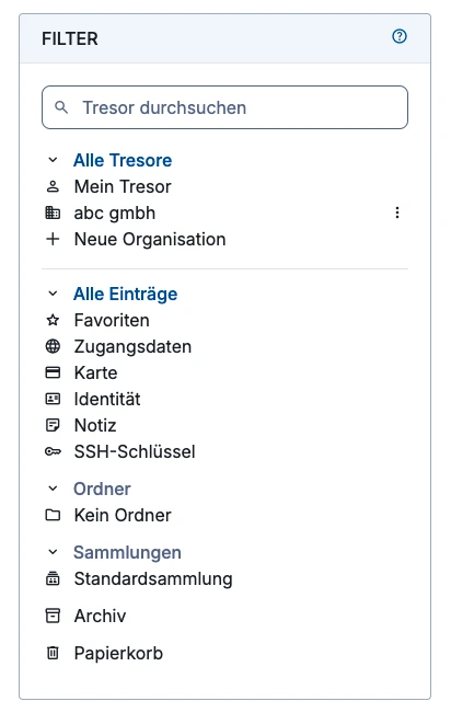 Vaultwarden Ansicht Browser